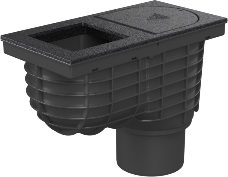 Bottom street drain, outlet D110, cast iron square cover 100