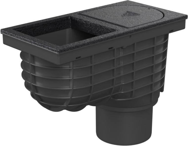 Bottom street drain, outlet D110, cast iron square cover 125