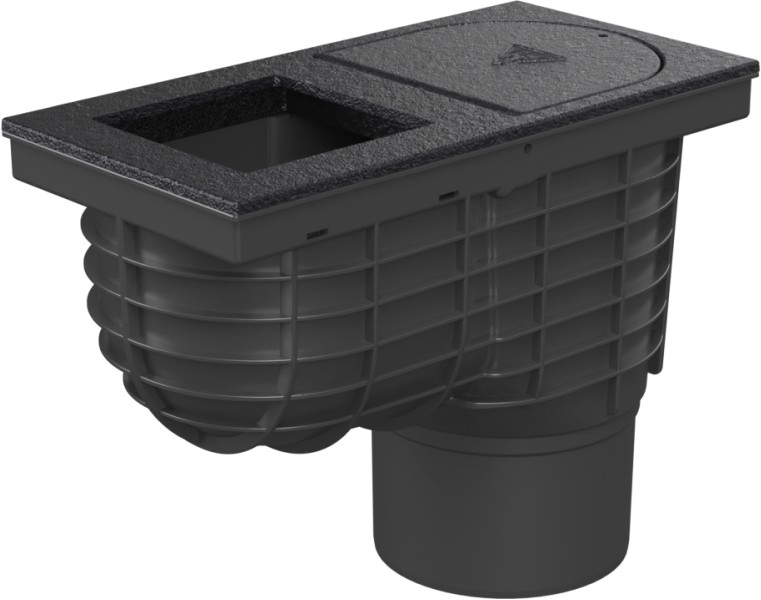Bottom street drain, outlet D125, cast iron, square cover 100