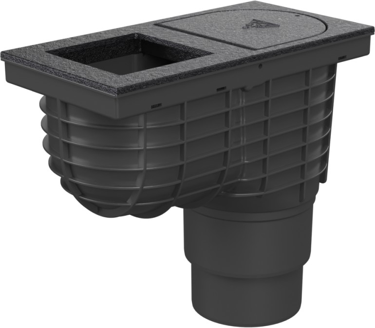 Bottom street drain, outlet D110/D125, cast iron, square cover 100