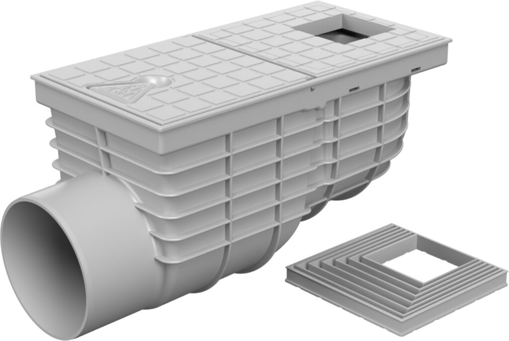Side street drain, outlet D110 grey, square cover