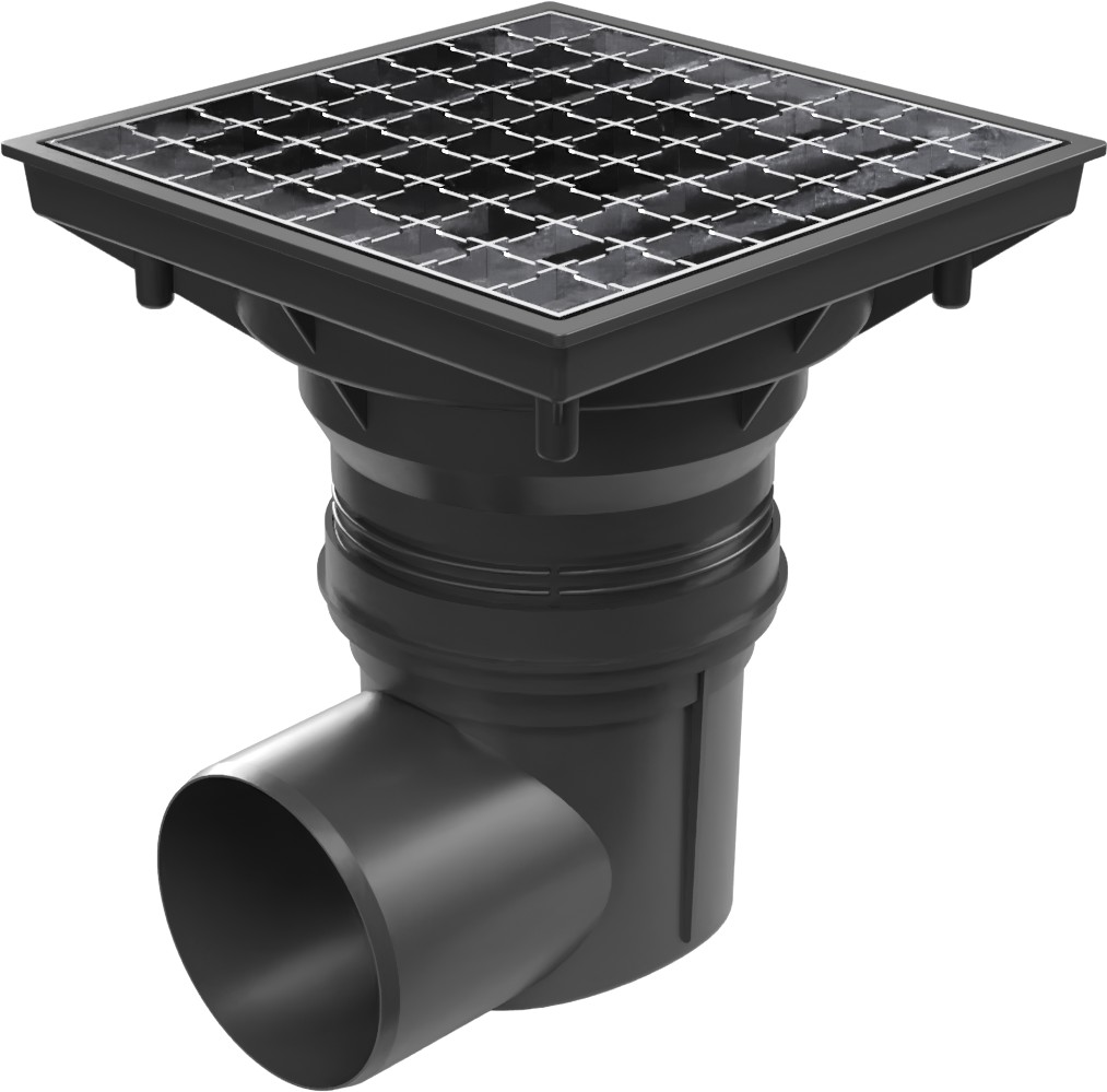 Side street drain, outlet D110-250 water seal, stainless steel grate