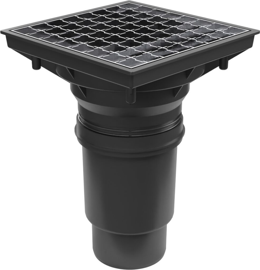Bottom street drain, outlet D110-250 dry flap, stainless steel grate
