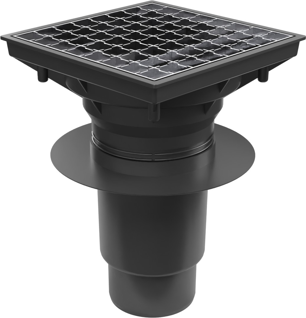 Bottom street drain, outlet D110-250 NEPTUN float, collar, stainless steel grate