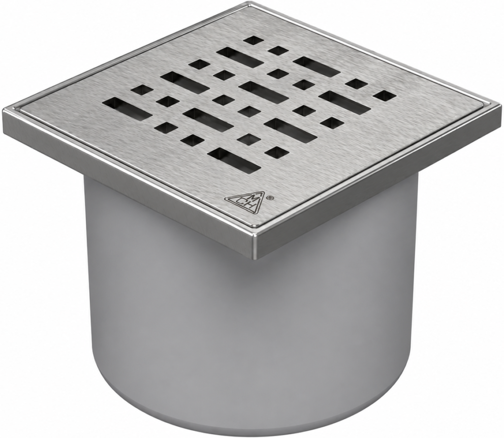 Floor drain with direct outlet D110, NEPTUN, stainless steel frame, grid FACE