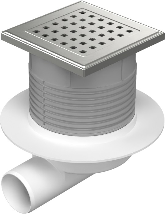 Floor drain with side outlet D50, NEPTUN, collar, stainless steel frame, grid GATE 5 mm
