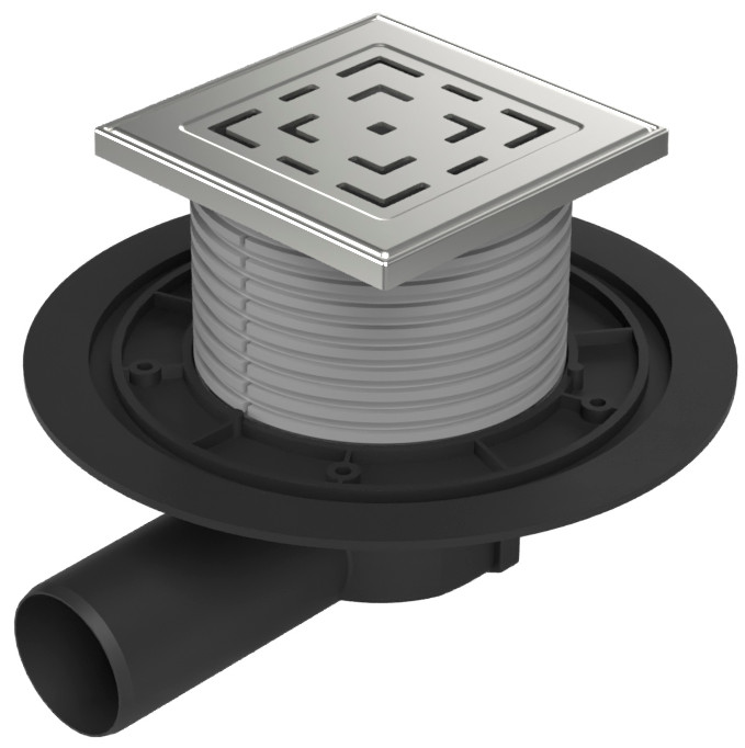 Floor drain with side outlet D50, stainless steel frame, grid LABYRINTH 125