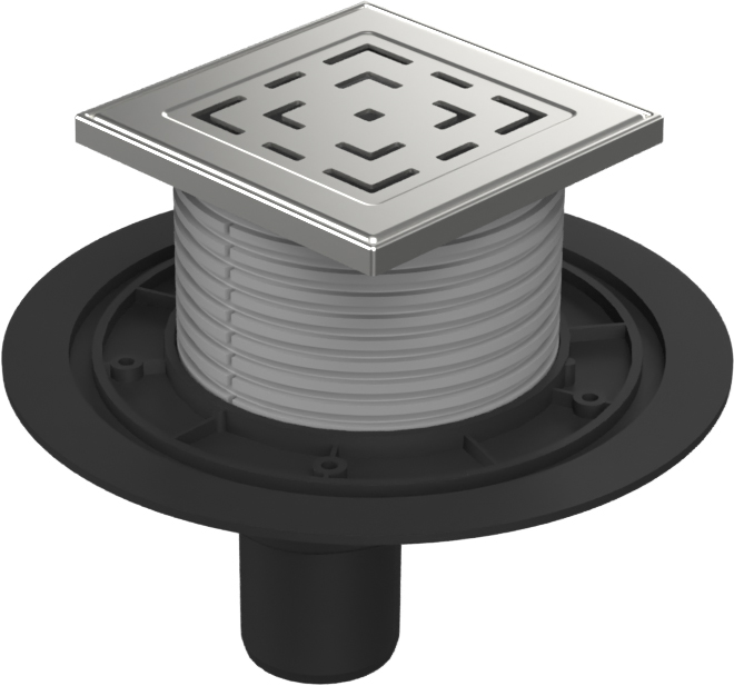 Floor drain with bottom outlet D50, stainless steel frame, grid LABYRINTH