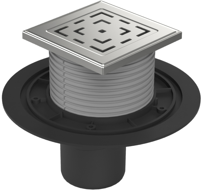 Floor drain with bottom outlet D75, stainless steel frame, grid LABYRINTH