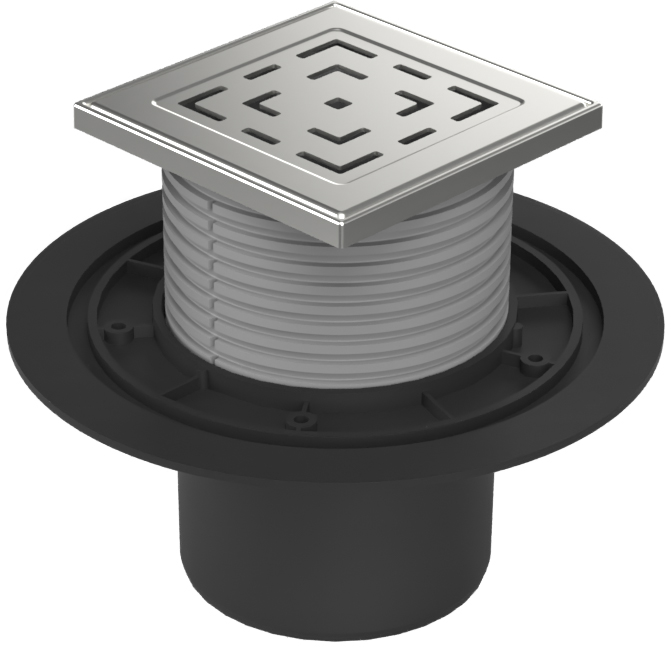 Floor drain with bottom outlet D110, stainless steel frame, grid LABYRINTH