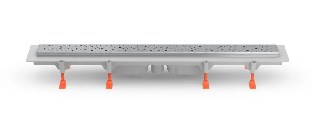 Linear floor drain 1050 mm, bottom outlet D40, SS frame, DROPS gloss grate