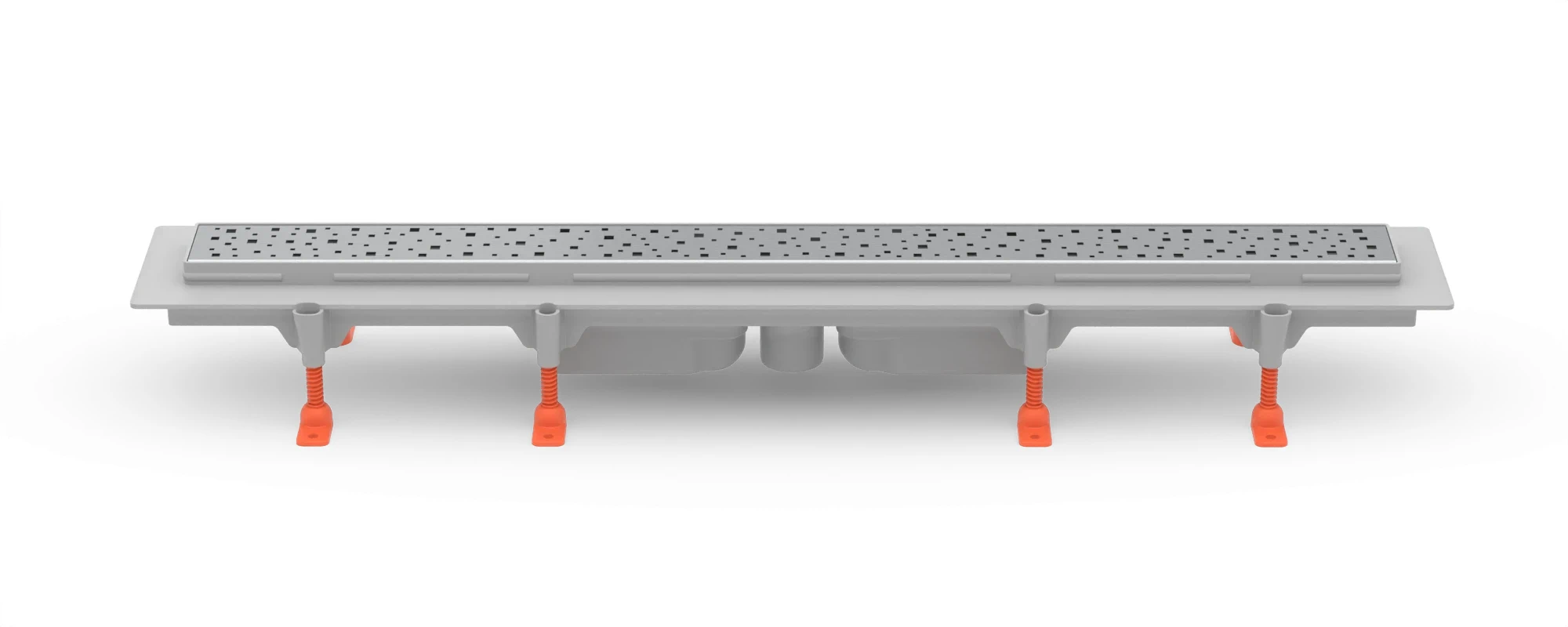 Linear floor drain 1050 mm, bottom outlet D40, plastic frame, SQUARE gloss grate