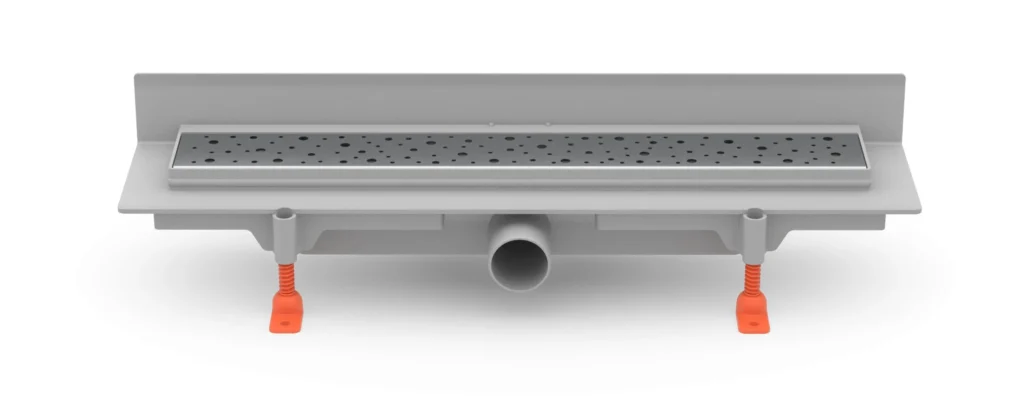 Linear. floor drain to wall side outlet, D40, 350 mm, Drops grid matt