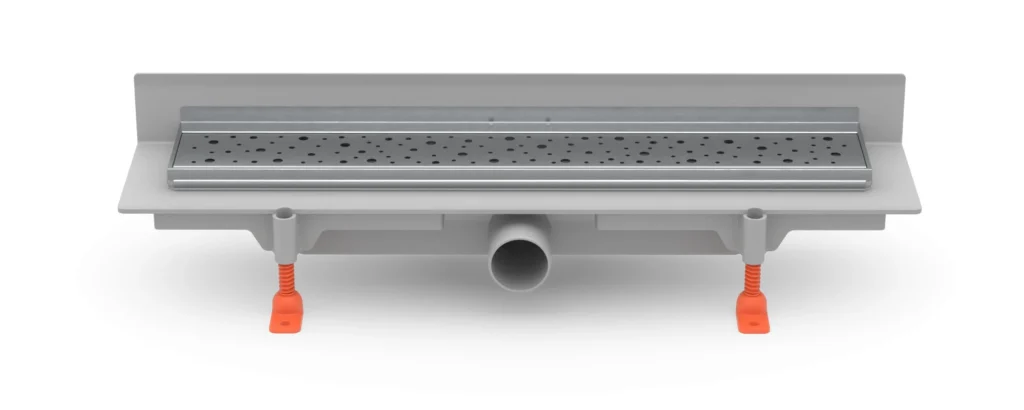 Linear. floor drain with  SS frame to wall side outlet D40, 350 mm, Drops grid matt