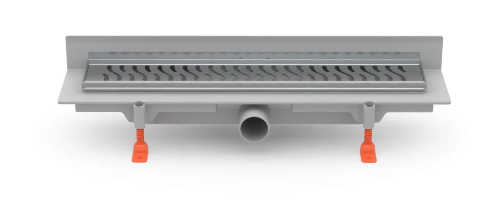 Linear. floor drain with SS frame to wall side outlet D40, 350 mm, Harmony grid gloss