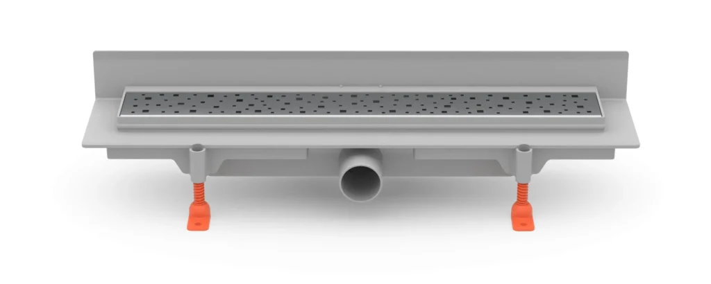 Linear. floor drain to wall side outlet, D40, 350 mm, Square grid gloss