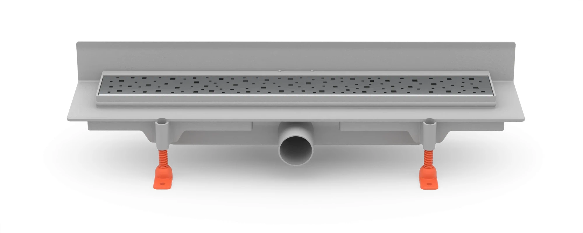 Linear floor drain against the wall 350 mm, side outlet D40, plastic frame, SQUARE gloss grate