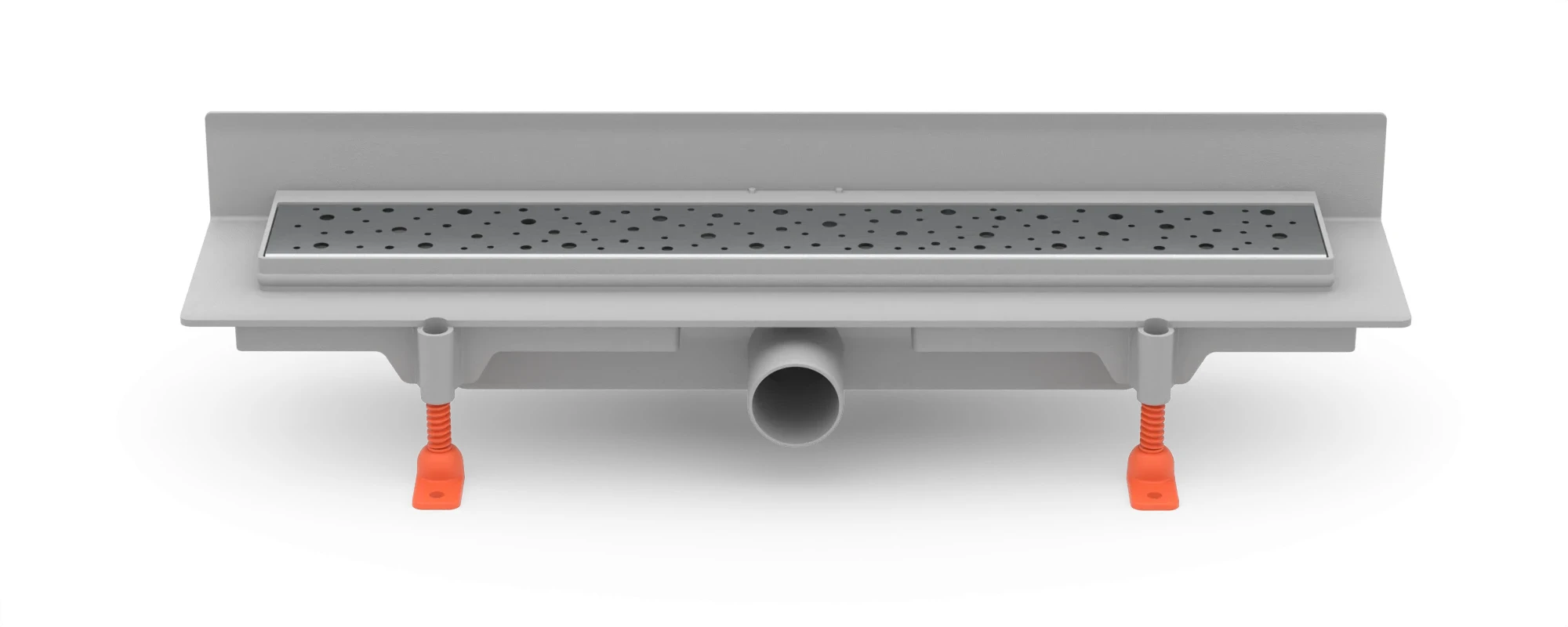 Linear floor drain against the wall 450 mm, side outlet D40, plastic frame, DROPS gloss grate