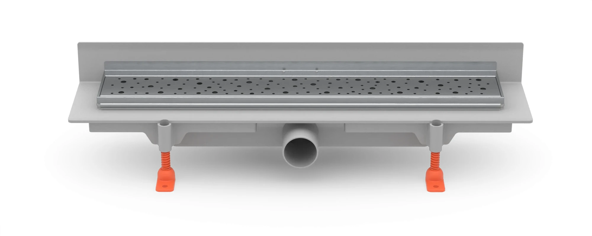 Linear floor drain against the wall 450 mm, side outlet D40, SS frame, DROPS gloss grate