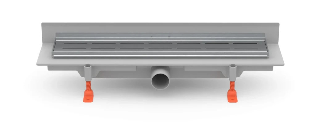 Linear. floor drain with SS frame to wall side outlet D40, 450 mm, Ledium grid gloss