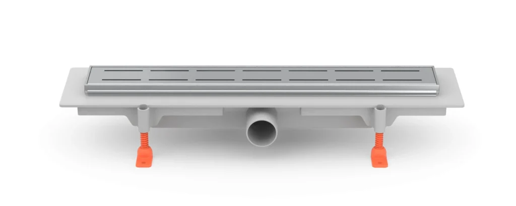 Linear. floor drain with stainless steel frame side outlet, D40, 450 mm, Line grid gloss