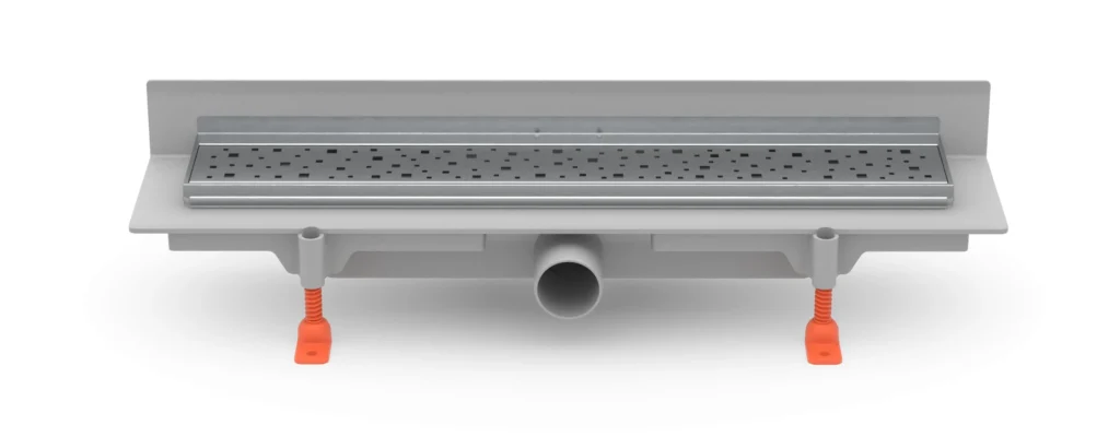 Linear. floor drain with  SS frame to wall side outlet D40, 450 mm, Square grid gloss