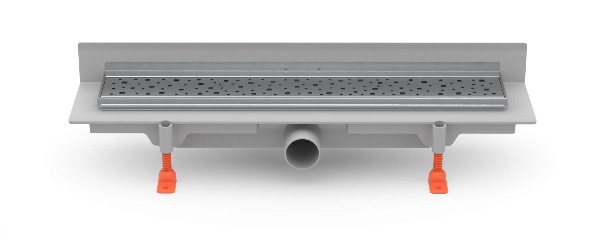 Linear floor drain against the wall 450 mm, side outlet D40, SS frame, SQUARE matt grate