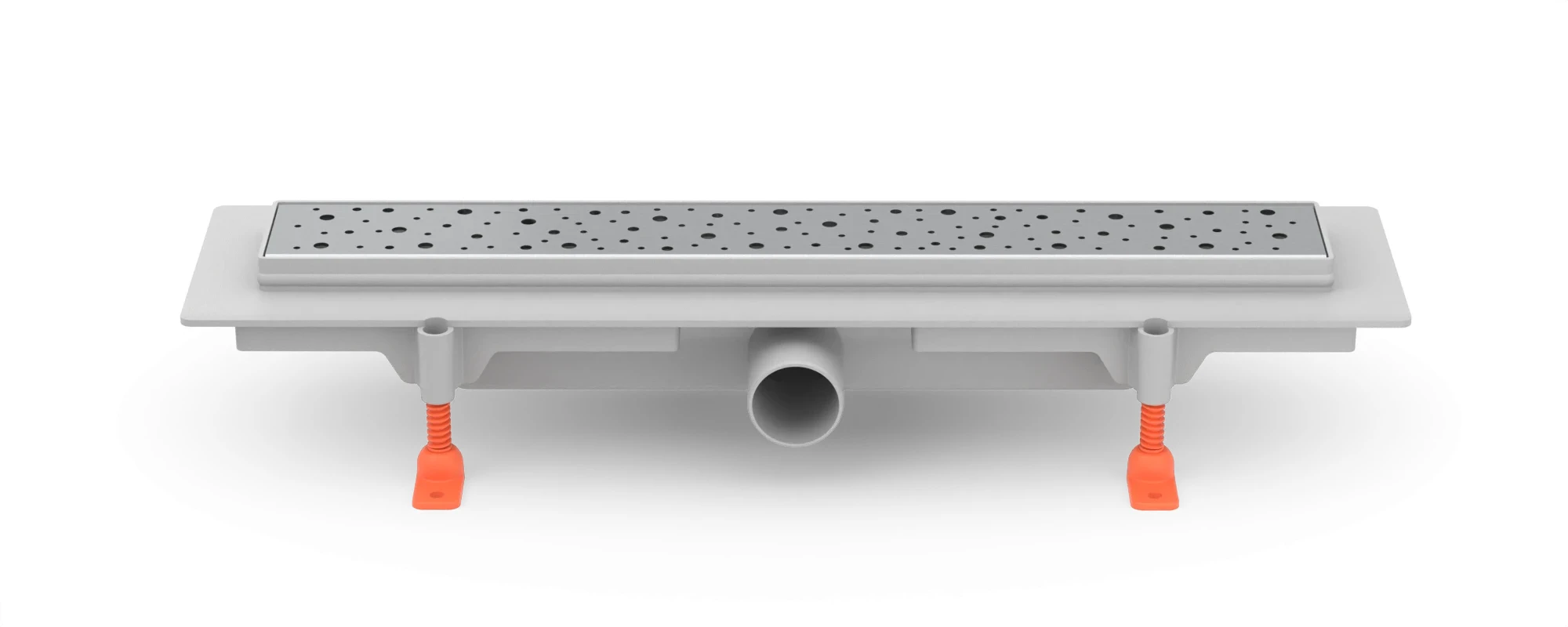 Linear floor drain 550 mm, side outlet D40, plastic frame, DROPS gloss grate