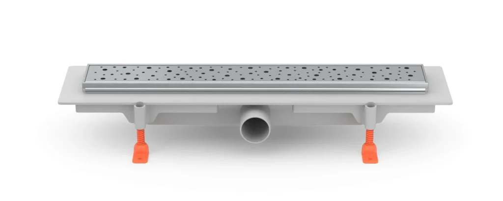 Linear. floor drain with stainless steel frame side outlet, D40, 550 mm, Drops grid gloss