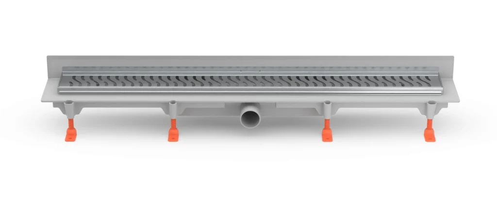 Linear. floor drain with  SS frame to wall side outlet D40, 650 mm, Harmony grid matt