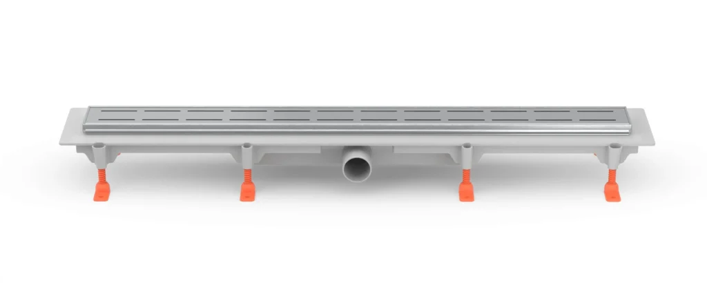 Linear. floor drain with stainless steel frame side outlet, D40, 650 mm, Line grid gloss