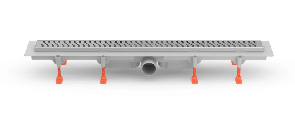 Linear floor drain 650 mm, side outlet D50, plastic frame, HARMONY gloss grate