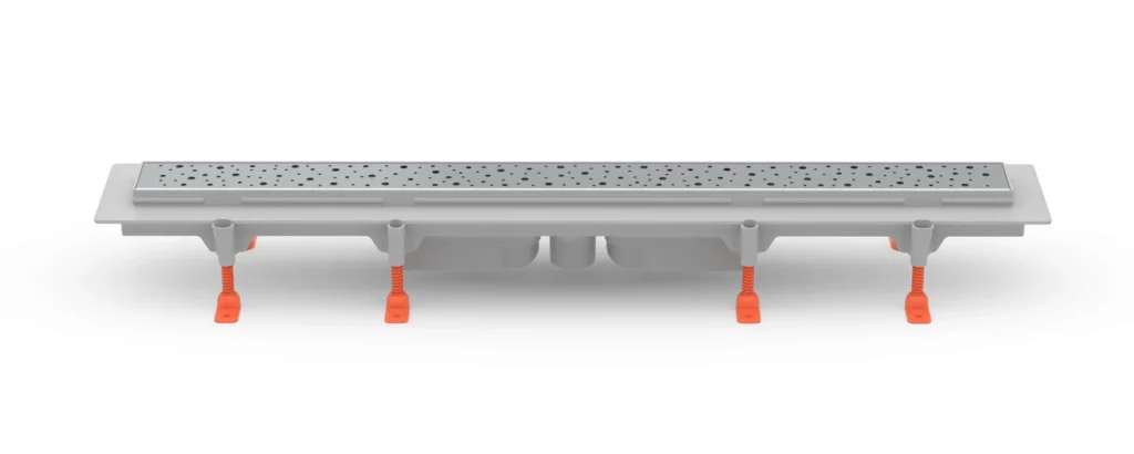Linear floor drain 650 mm, bottom outlet D40, plastic frame, DROPS matt grate