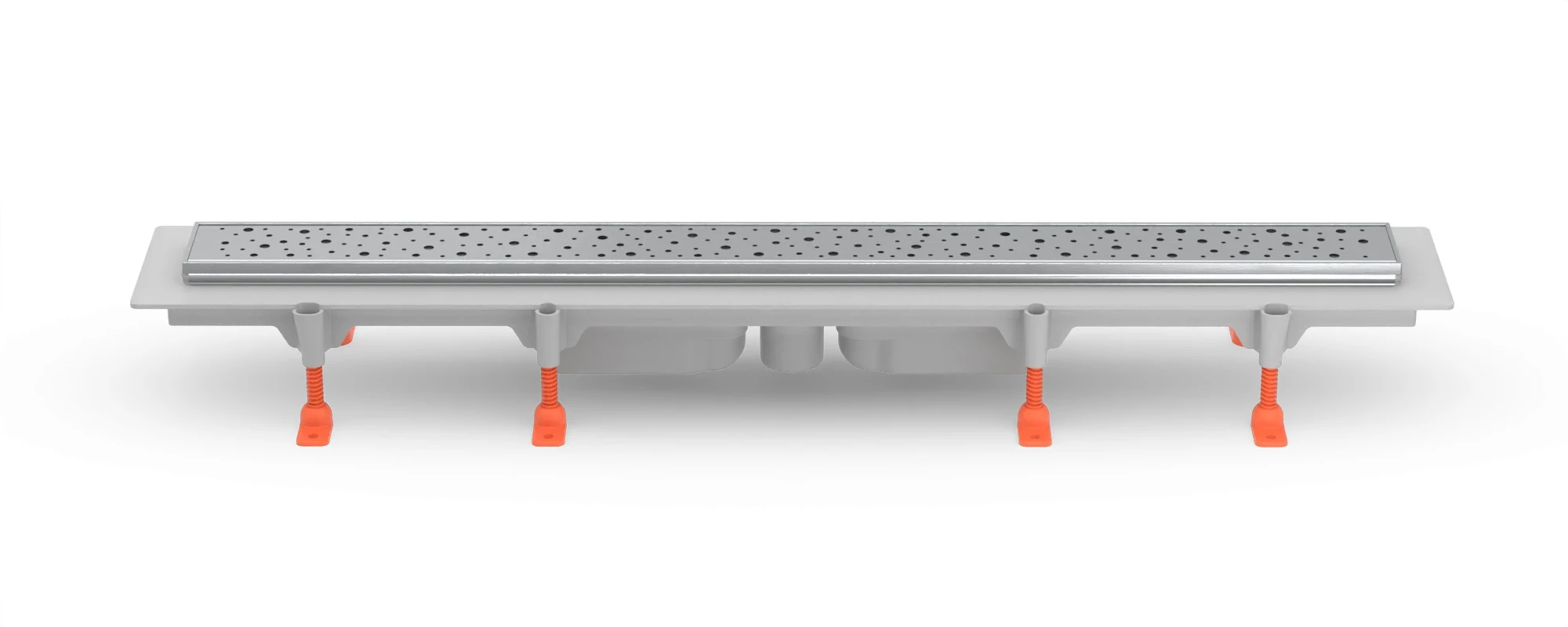 Linear floor drain 650 mm, bottom outlet D40, SS frame, DROPS gloss grate