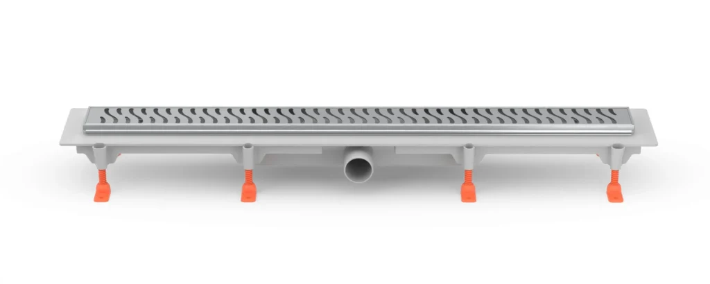 Linear. floor drain with stainless steel frame side outlet, D40, 750 mm, Harmony grid gloss