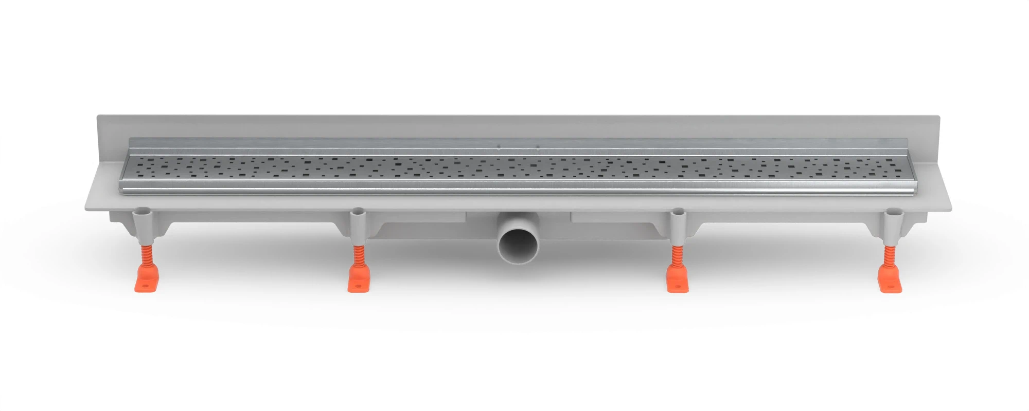 Linear floor drain against the wall 750 mm, side outlet D40, SS frame, SQUARE gloss grate
