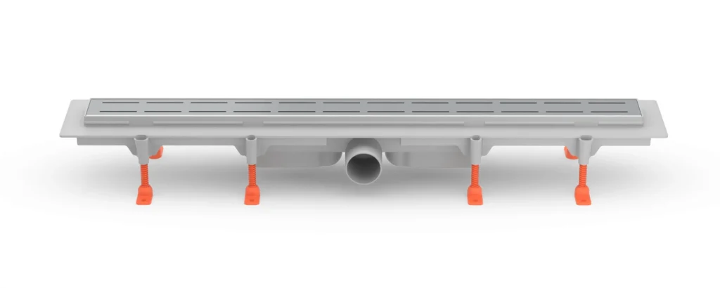 Linear floor drain 750 mm, side outlet D50, plastic frame, LINE gloss grate