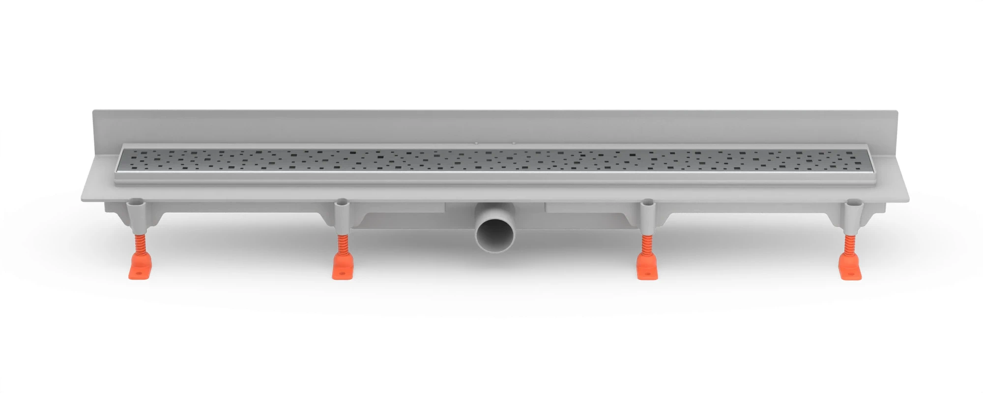 Linear floor drain against the wall 850 mm, side outlet D40, plastic frame, SQUARE gloss grate