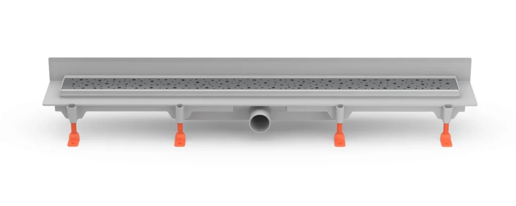 Linear. floor drain to wall side outlet, D40, 950 mm, Drops grid gloss