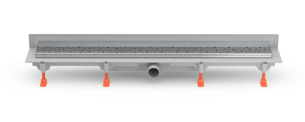 Linear. floor drain with  SS frame to wall side outlet D40, 950 mm, Drops grid matt