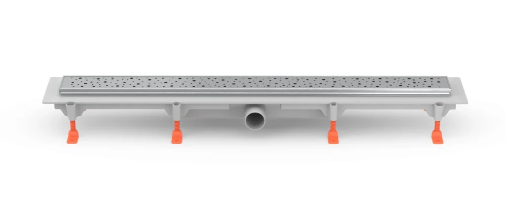 Linear. floor drain with stainless steel frame side outlet, D40, 950 mm, Drops grid gloss