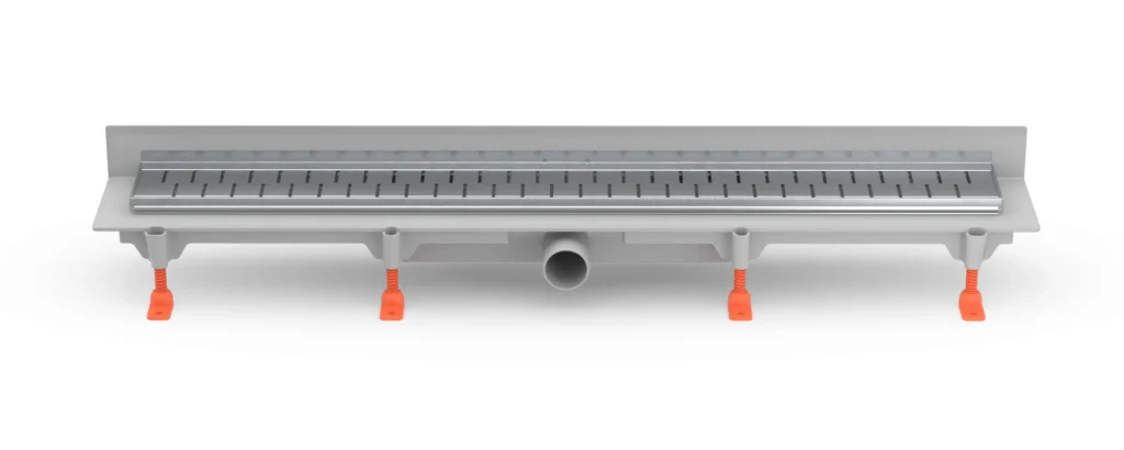 Linear. floor drain with  SS frame to wall side outlet D40, 950 mm, Medium grid gloss
