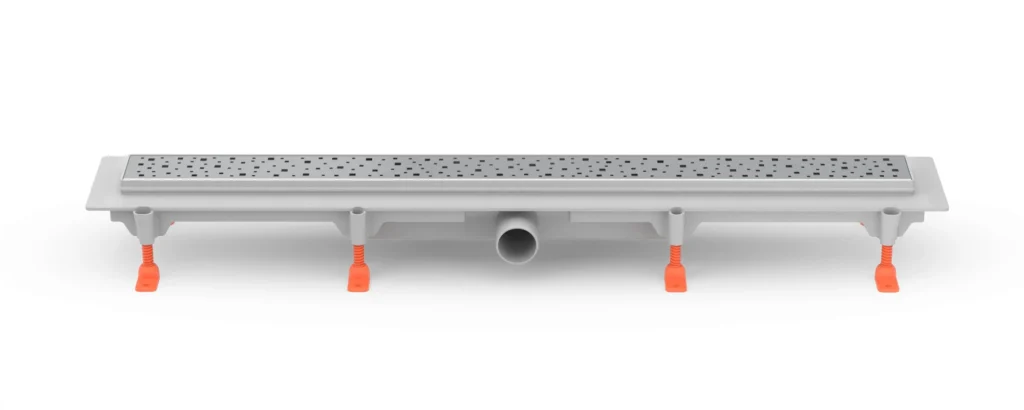 Linear. floor drain side outlet, D40, 950 mm, Square grid gloss