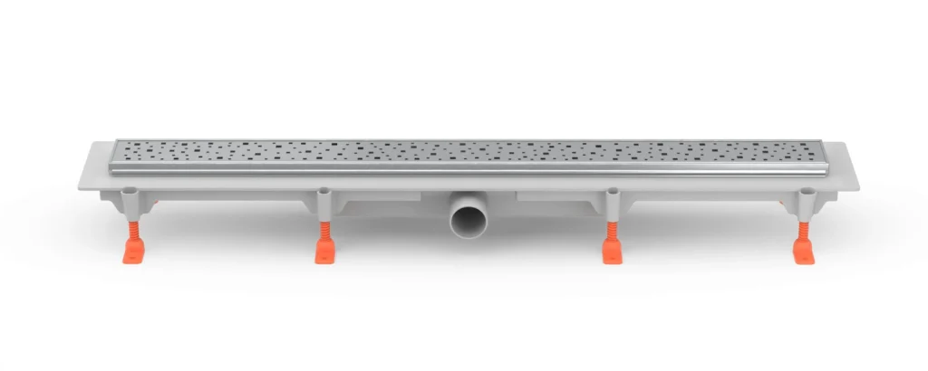 Linear. floor drain with stainless steel frame side outlet, D40, 950 mm, Square grid gloss