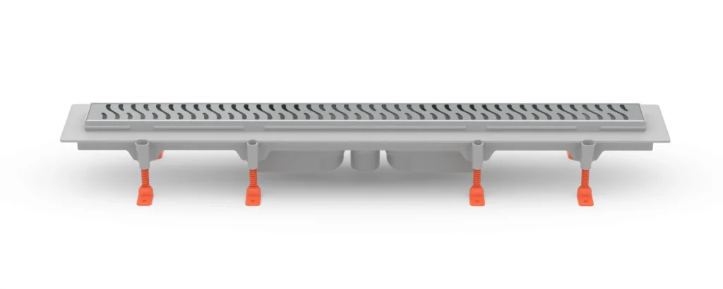 Linear floor drain 950 mm, bottom outlet D40, plastic frame, HARMONY gloss grate