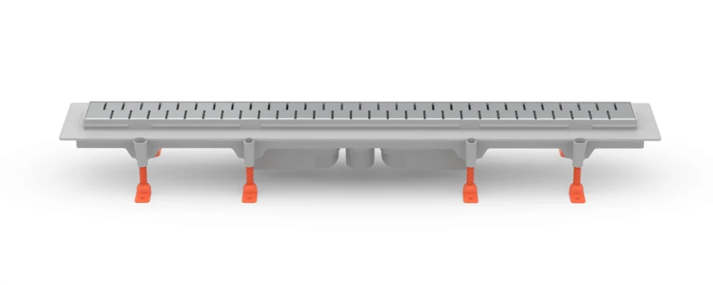 Linear floor drain 950 mm, bottom outlet D40, plastic frame, MEDIUM gloss grate