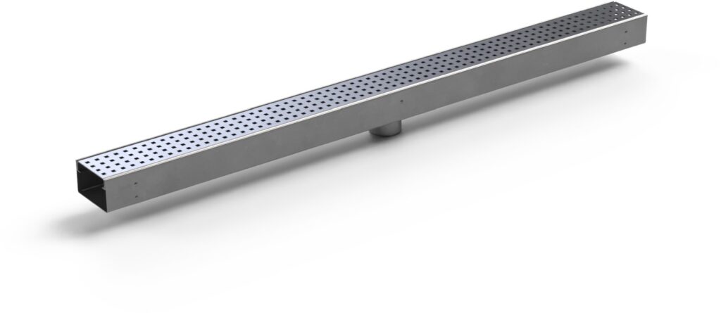 Stainless steel linear channel drain COVE with Square grating, (1000 x 80 x 50 mm)