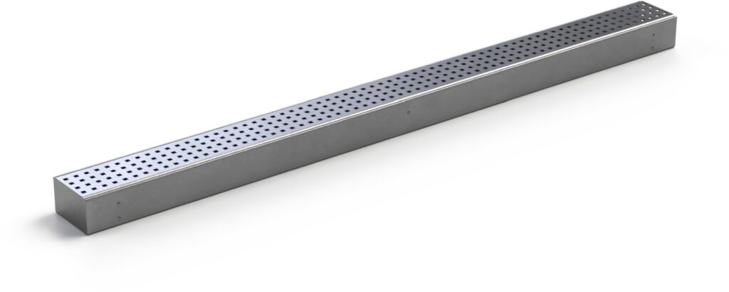 Stainless steel channel end section COVE with Square grating, right/left (1000x80x50mm)