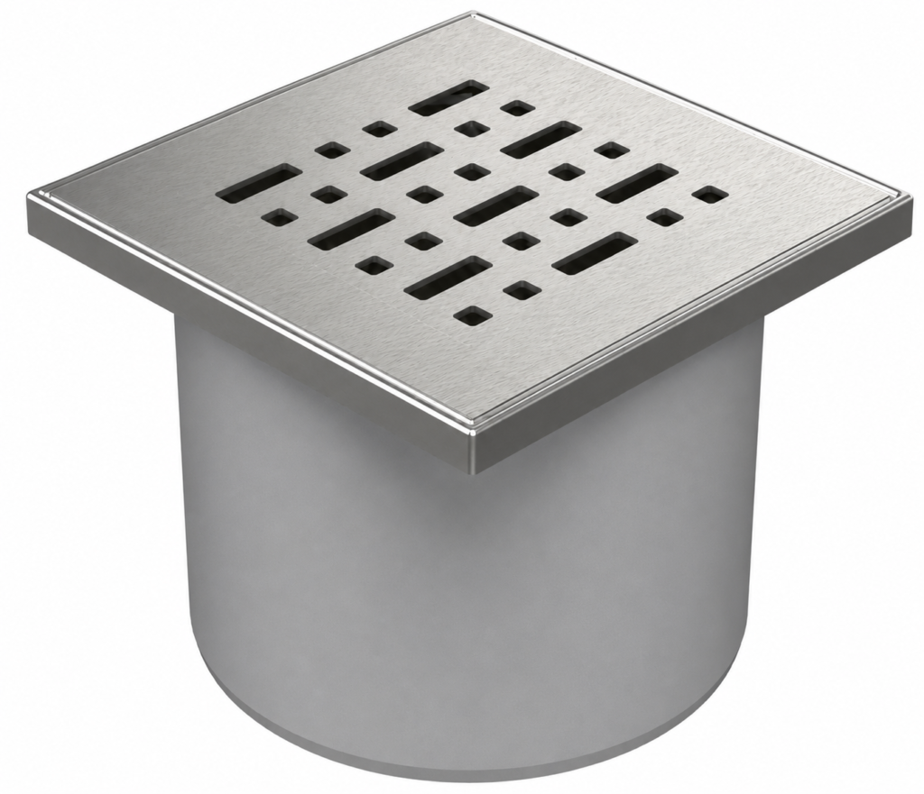 Floor drain with direct outlet D110, NEPTUN, stainless steel frame, grid FACE